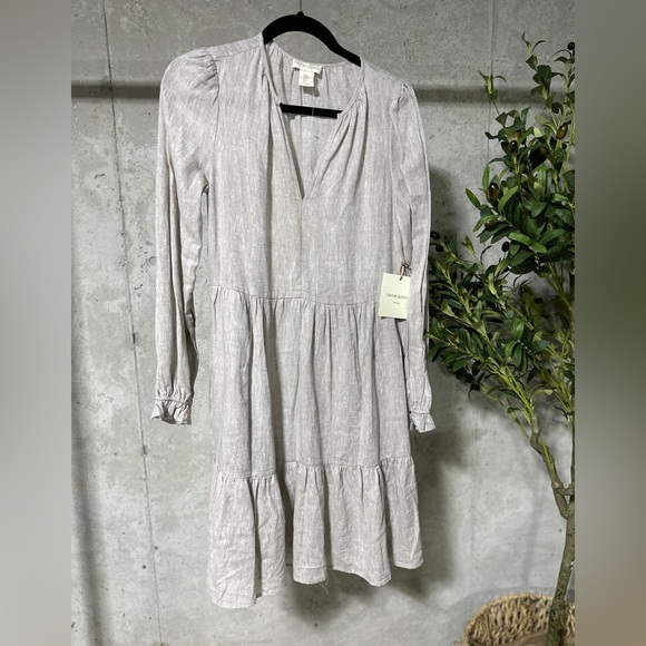 NEW! Cynthia Rowley linen grey tiered v neck dress - Picture 2 of 5